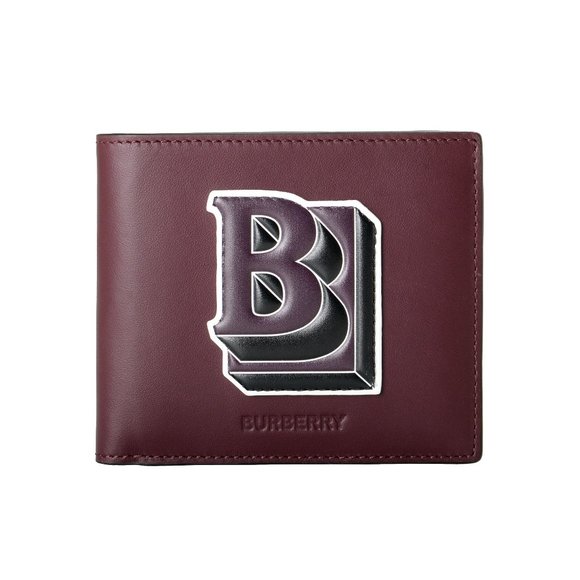 Burberry Men's Deep Maroon Logo Print Leather Bifold Wallet - Picture 1 of 4